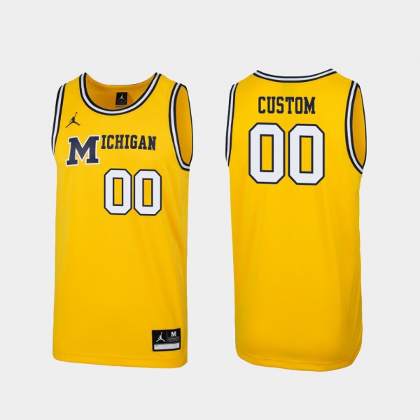 Michigan Wolverines Mens Custom Jerseys Maize Embroidery Replica #00 1989 Throwback College Basketball
